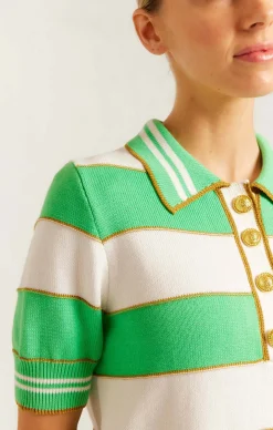 AMALFI POLO TOP IN MEADOW STRIPE