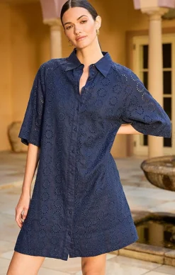 AURIENNE BROIDERY DRESS IN NAVY