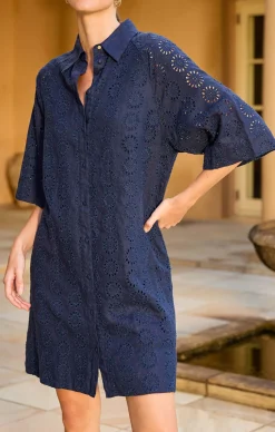 AURIENNE BROIDERY DRESS IN NAVY
