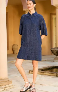 AURIENNE BROIDERY DRESS IN NAVY