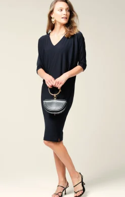 BATWING DRESS IN NAVY