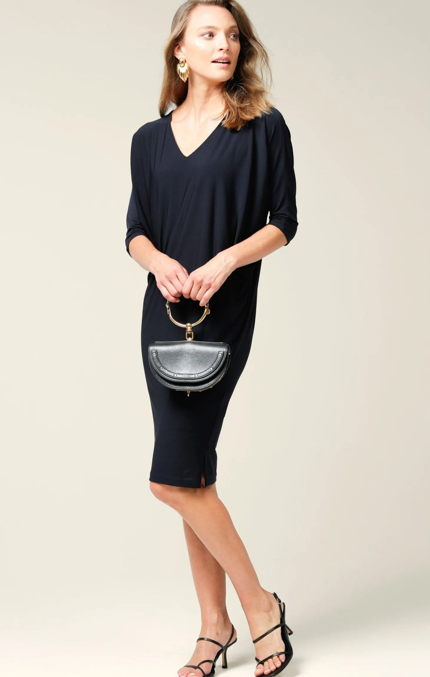 BATWING DRESS IN NAVY