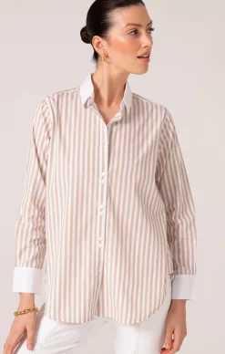 BIANCA STRIPE SHIRT IN STONE
