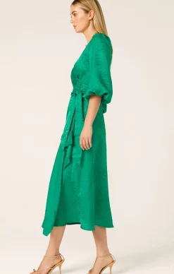 CHATEAU WRAP DRESS IN EMERALD