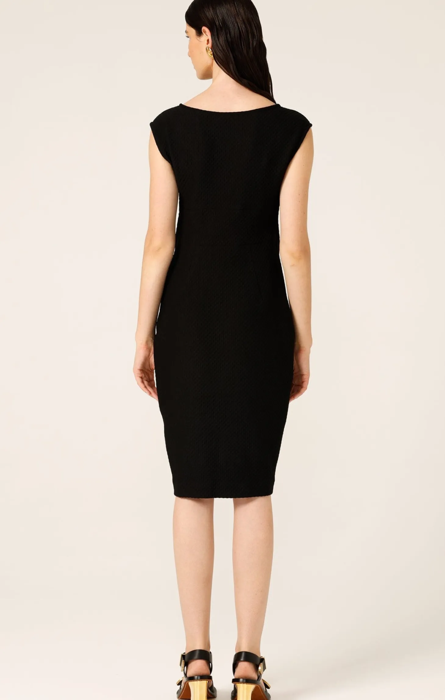 CHECKER COWL DRESS IN BLACK