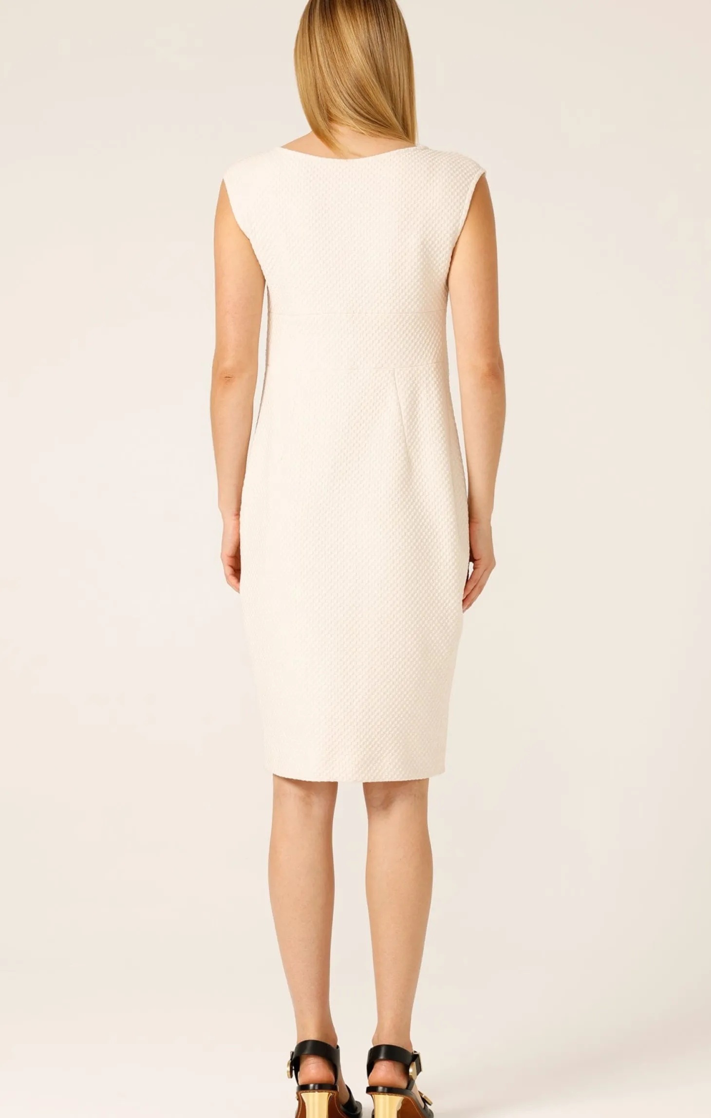 CHECKER COWL DRESS IN OATMEAL