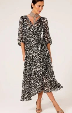 CLOUDLAND WRAP DRESS IN BLACK WHITE SPOT