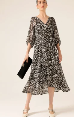 CLOUDLAND WRAP DRESS IN BLACK WHITE SPOT