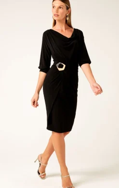 COWL TIE DRAPE DRESS IN BLACK