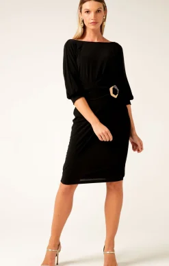 COWL TIE DRAPE DRESS IN BLACK