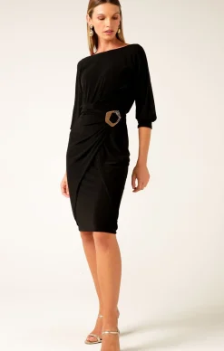 COWL TIE DRAPE DRESS IN BLACK