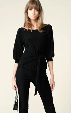COWL TIE DRAPE TOP IN BLACK