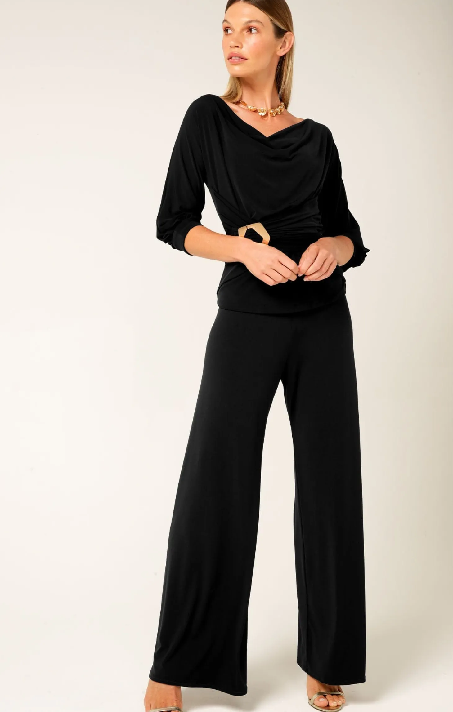 COWL TIE DRAPE TOP IN BLACK