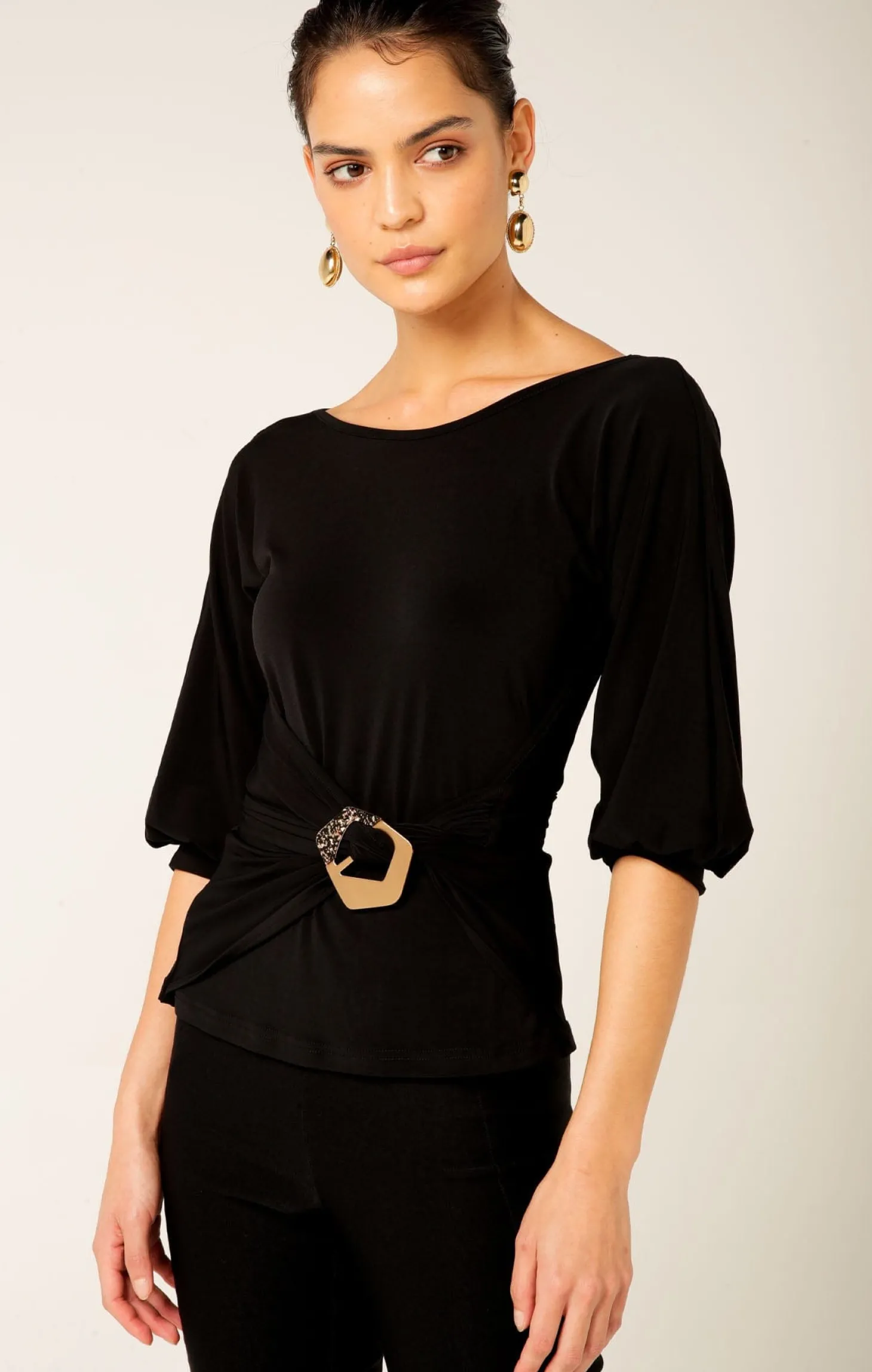 COWL TIE DRAPE TOP IN BLACK