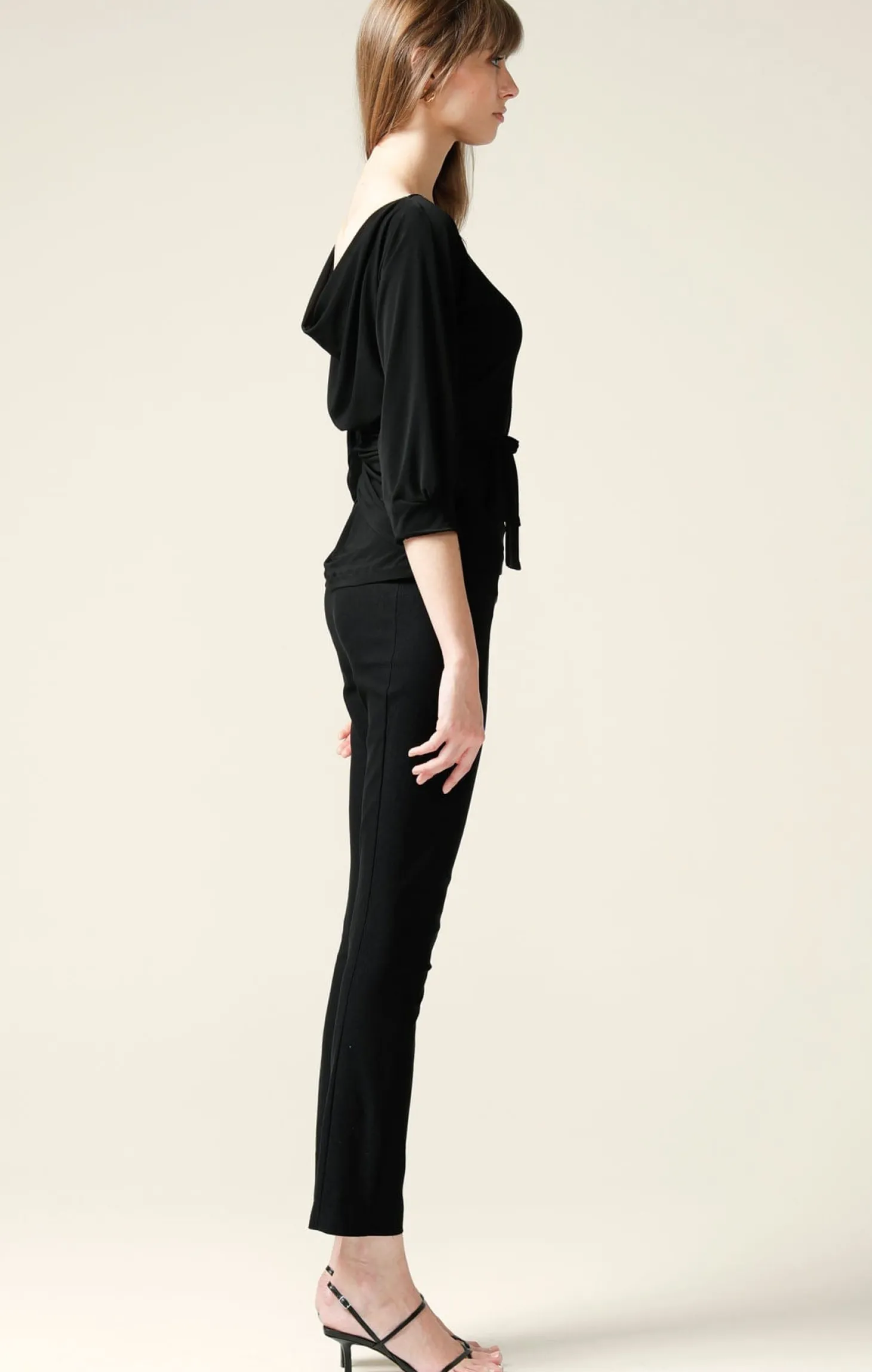 COWL TIE DRAPE TOP IN BLACK