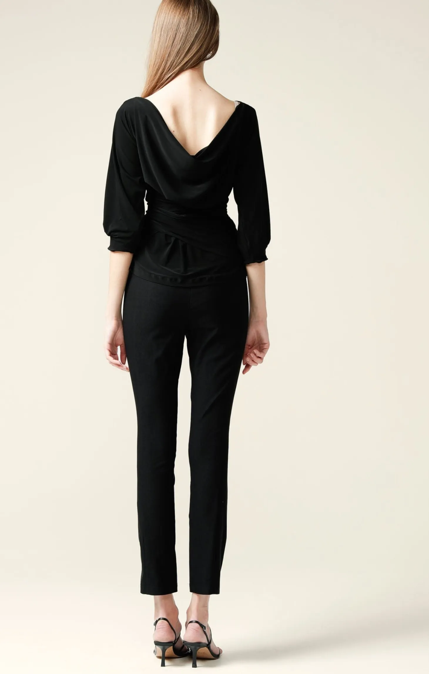 COWL TIE DRAPE TOP IN BLACK