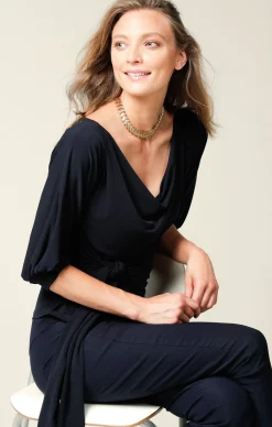 COWL TIE DRAPE TOP IN NAVY