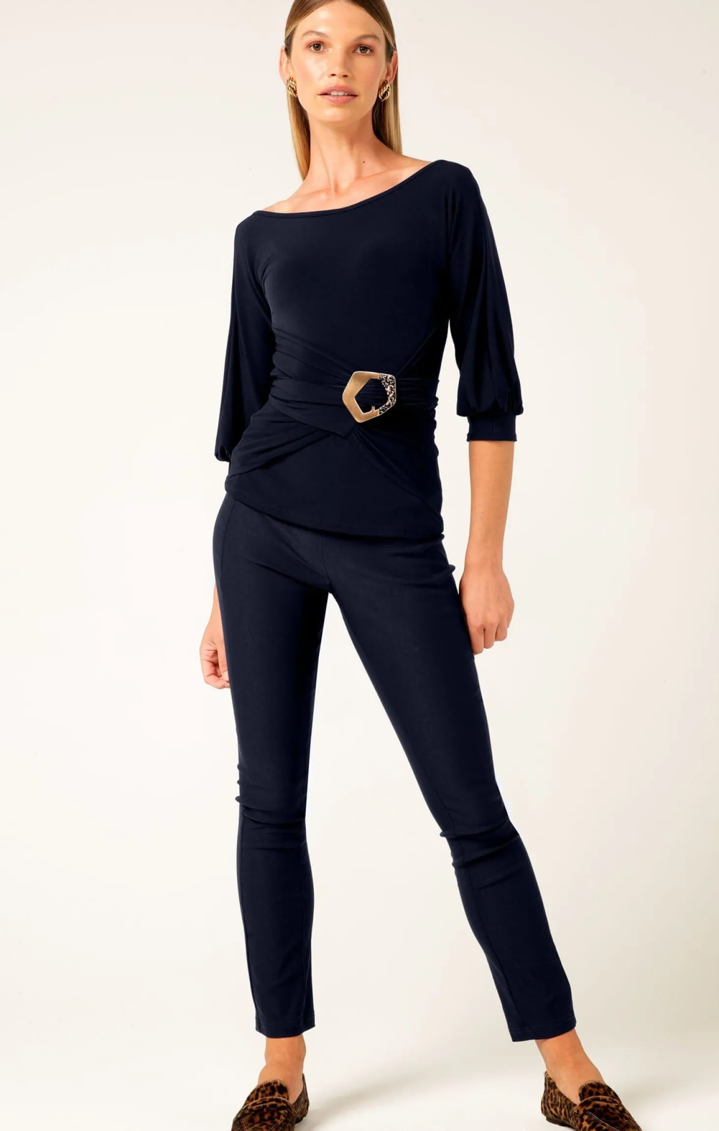 COWL TIE DRAPE TOP IN NAVY