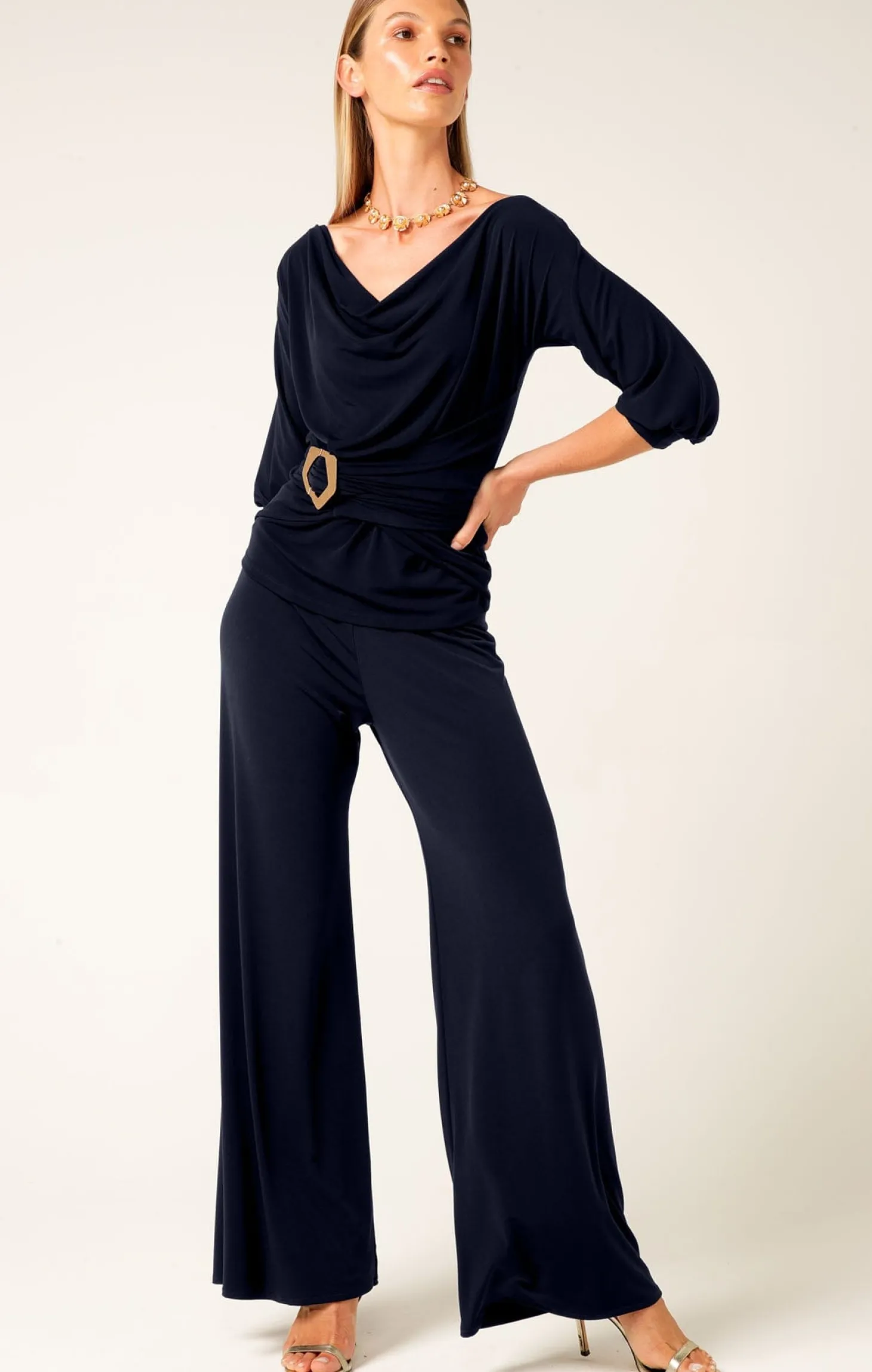 COWL TIE DRAPE TOP IN NAVY