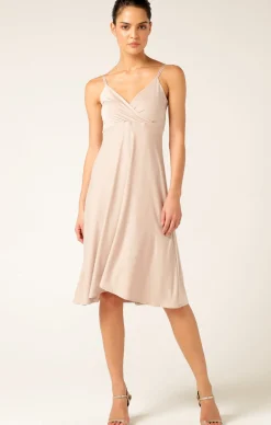 CROSS OVER SLIP DRESS IN NUDE