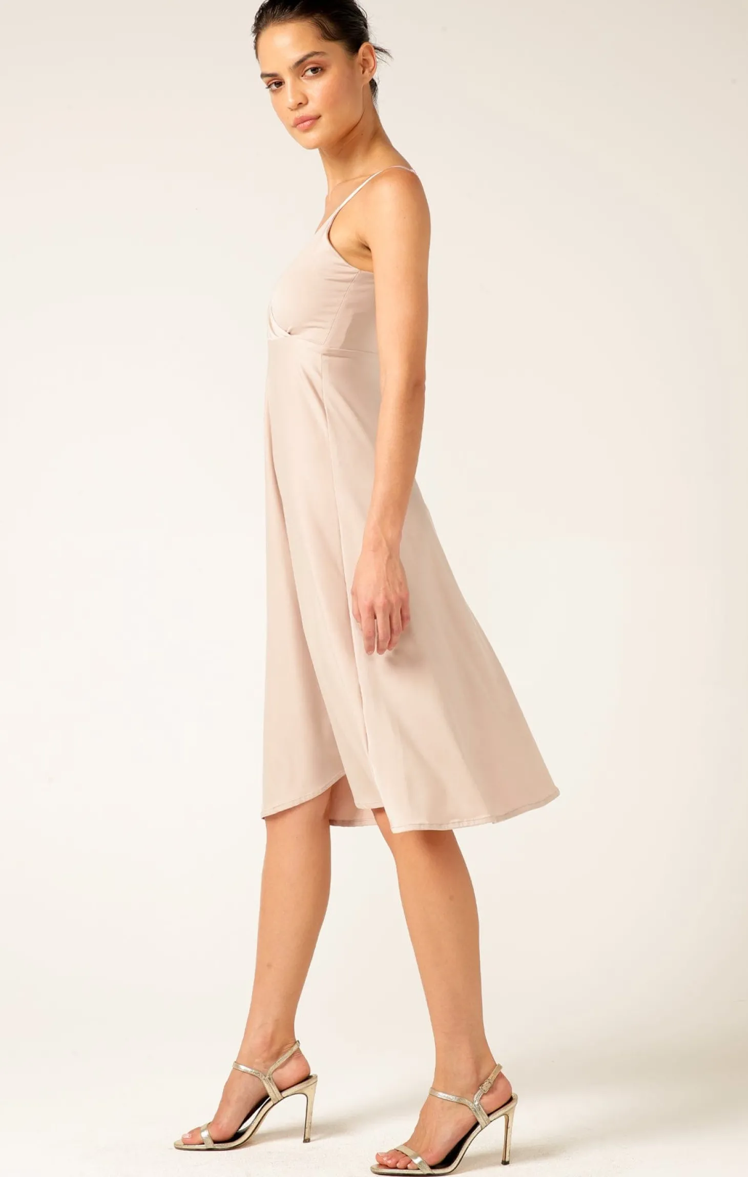CROSS OVER SLIP DRESS IN NUDE