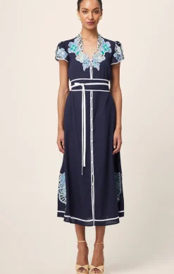 DELRAY EMBROIDERED LINEN DRESS