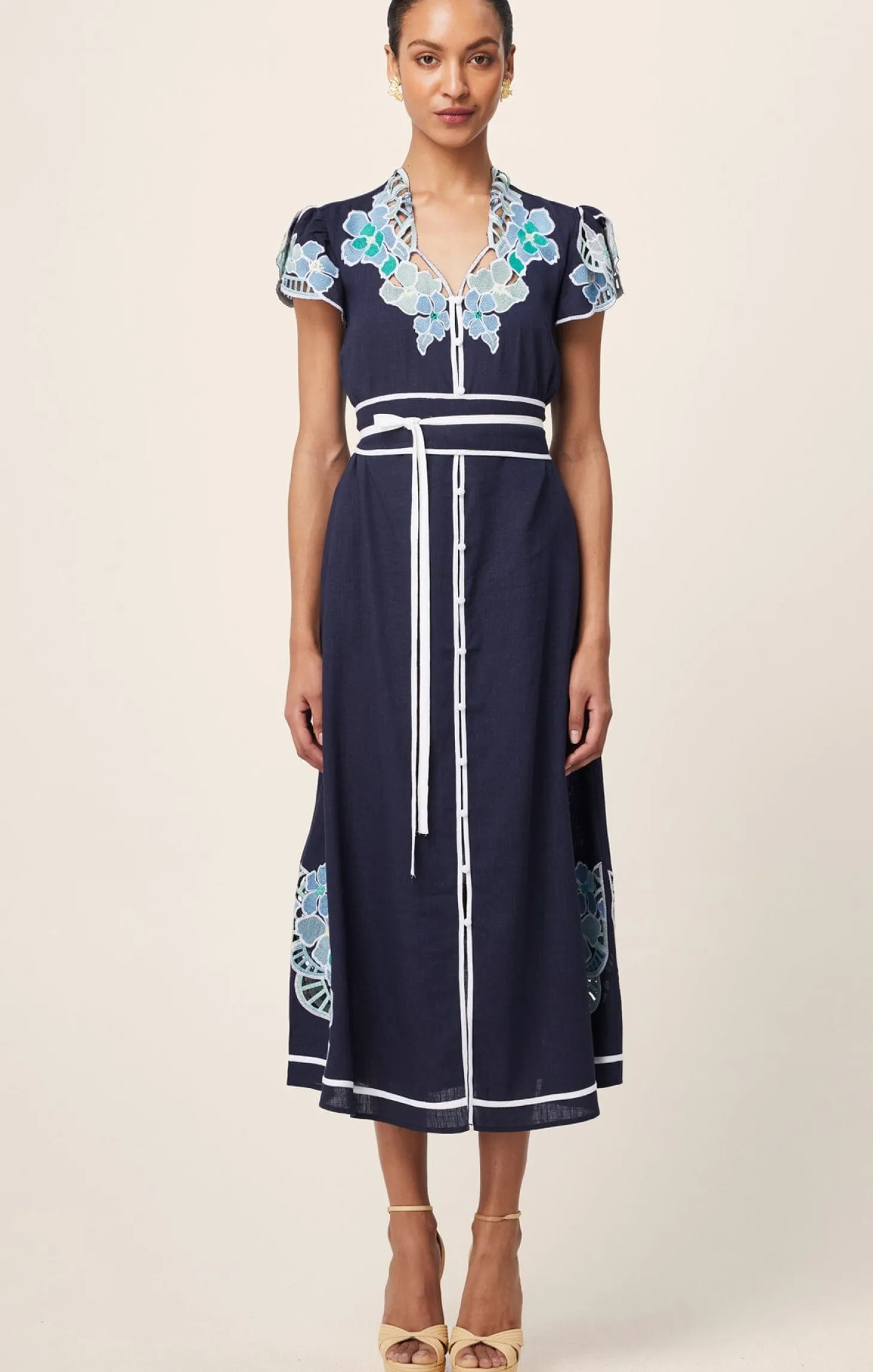 DELRAY EMBROIDERED LINEN DRESS