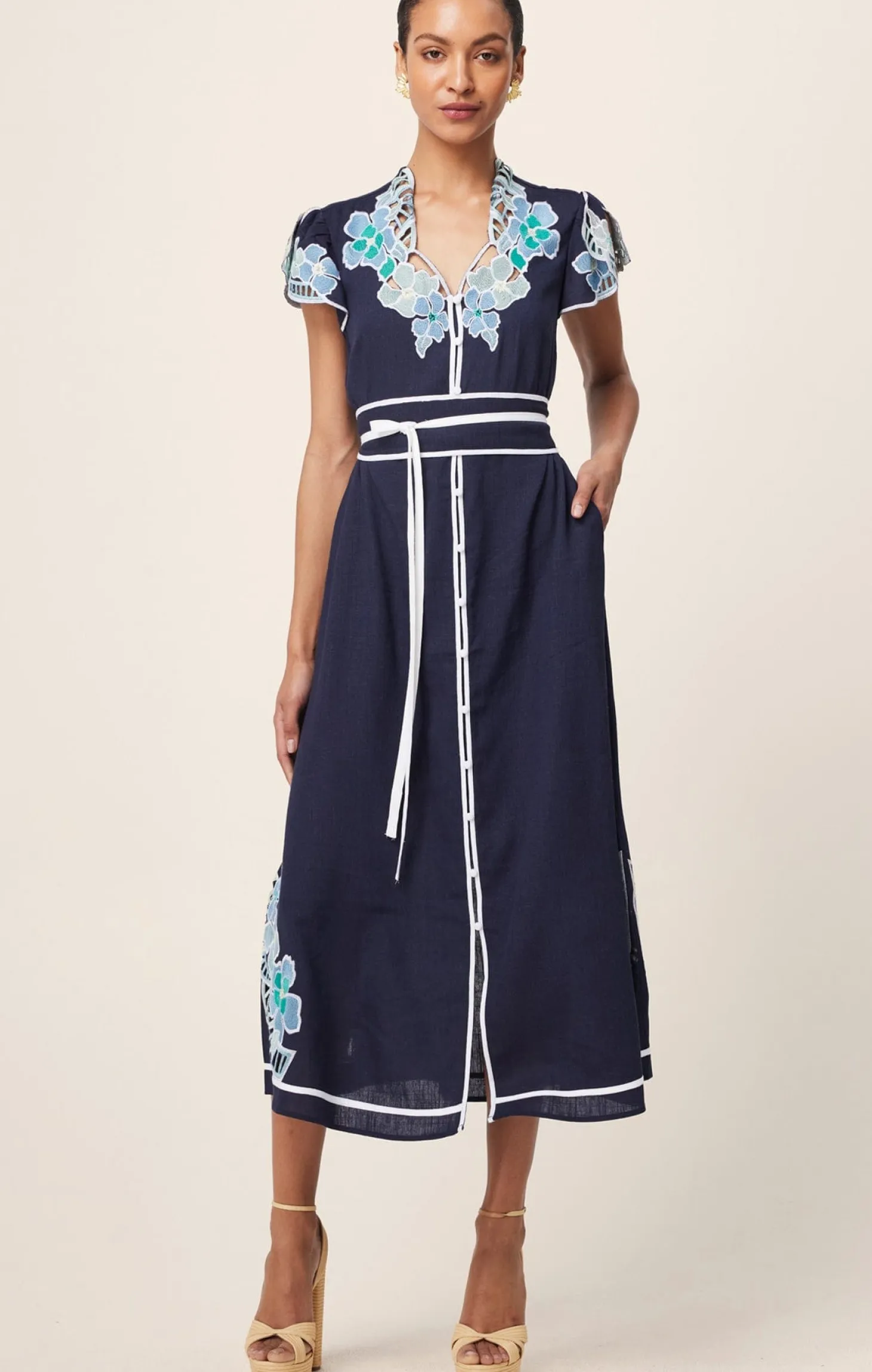 DELRAY EMBROIDERED LINEN DRESS