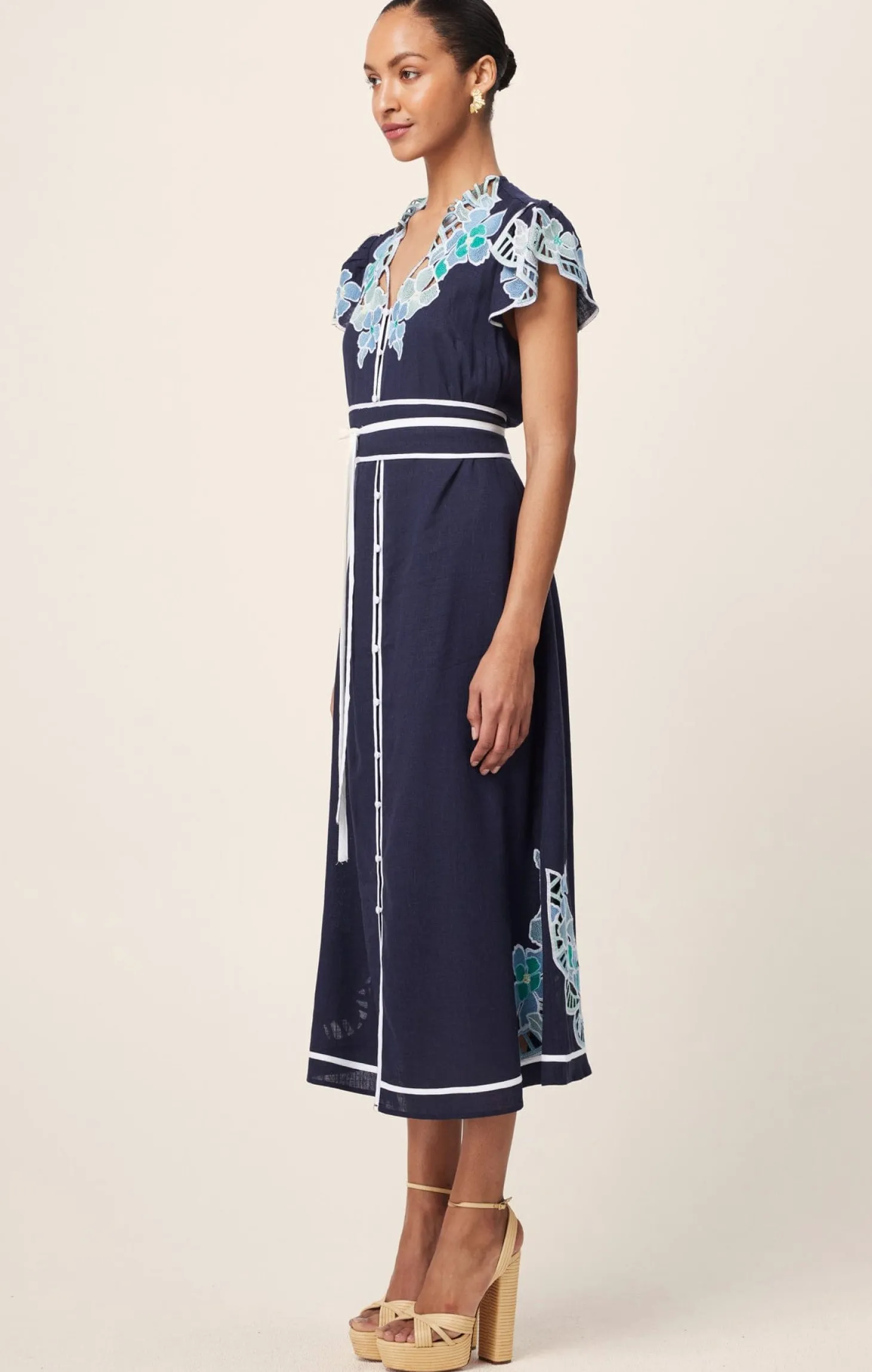 DELRAY EMBROIDERED LINEN DRESS