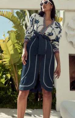 DELRAY EMBROIDERED SKIRT IN DARK DENIM