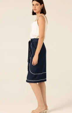 DELRAY EMBROIDERED SKIRT IN DARK DENIM