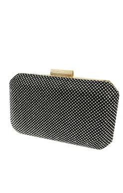 DIAMANTE MESH STRUCTURED CLUTCH IN BLACK