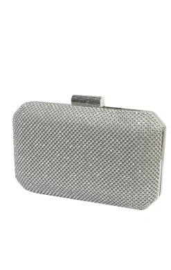 DIAMANTE MESH STRUCTURED CLUTCH IN SILVER