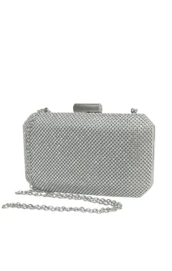 DIAMANTE MESH STRUCTURED CLUTCH IN SILVER