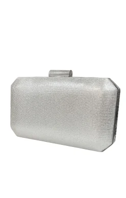 DIAMANTE MESH STRUCTURED CLUTCH IN SILVER