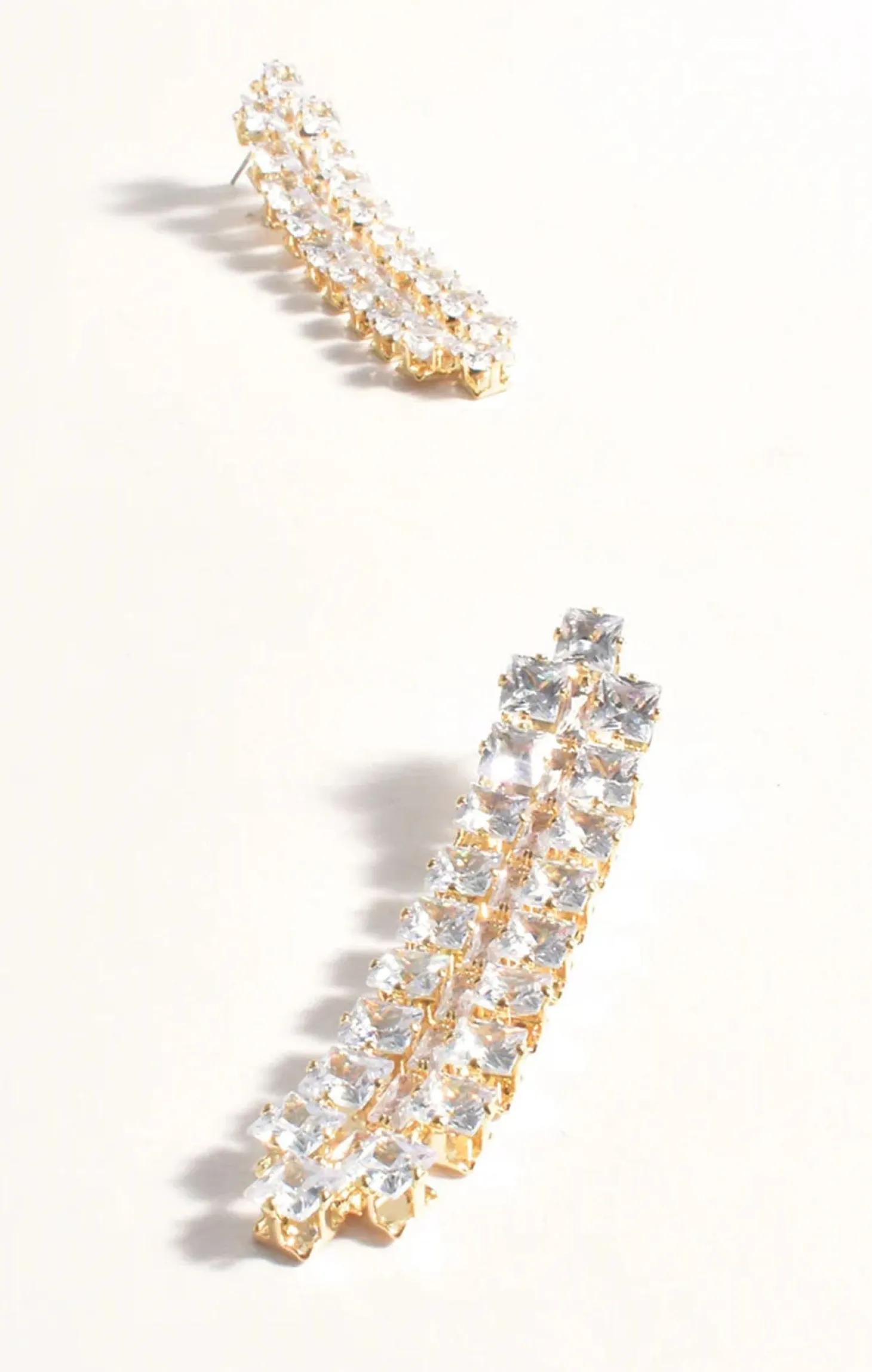 DIAMANTE PANEL DROP EARRING IN GOLD