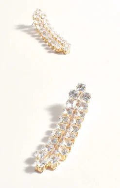 DIAMANTE PANEL DROP EARRING IN GOLD