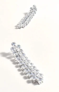 DIAMANTE PANEL DROP EARRING IN SILVER
