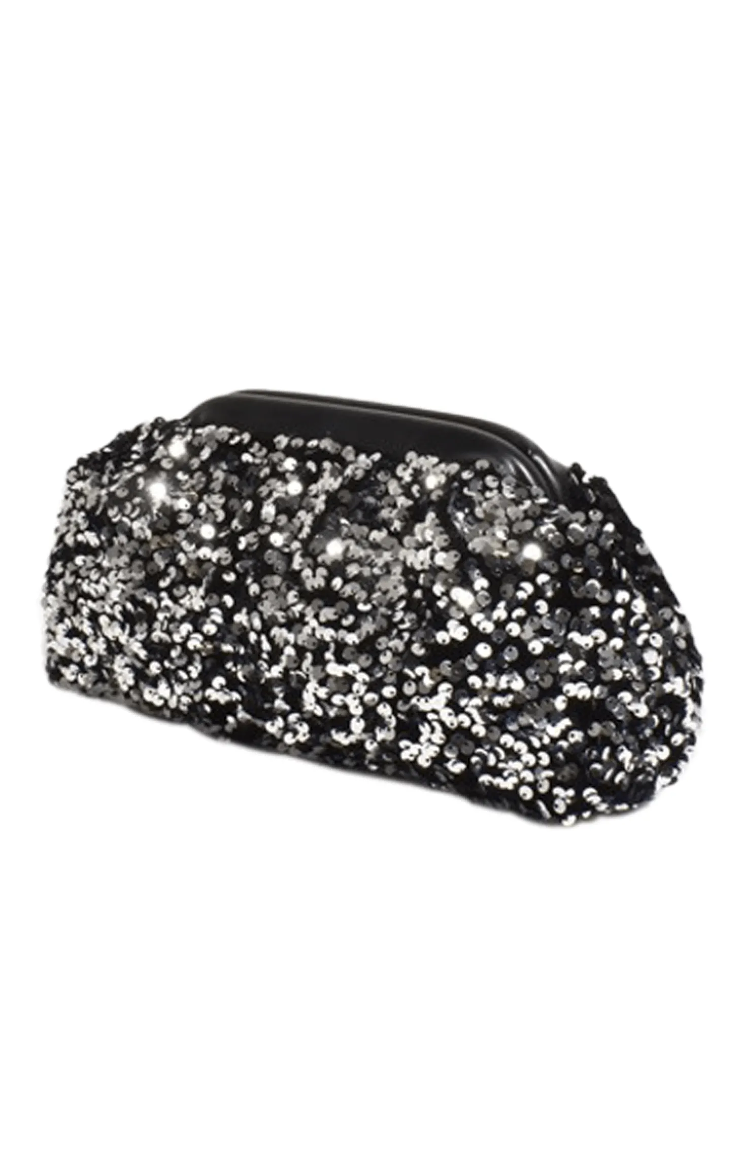 DISCO SEQUIN FRAMED CLUTCH IN SILVER