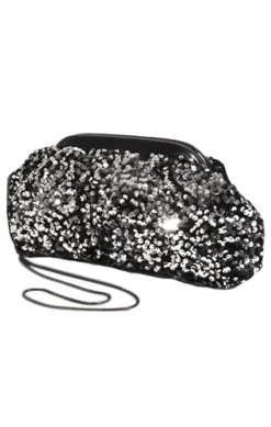 DISCO SEQUIN FRAMED CLUTCH IN SILVER