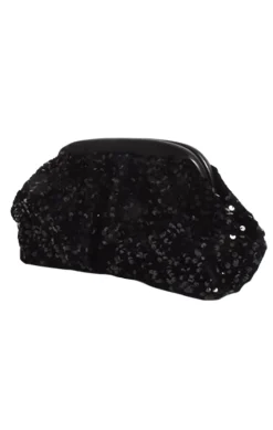 DISCO SEQUIN FRAMED CLUTCH IN BLACK