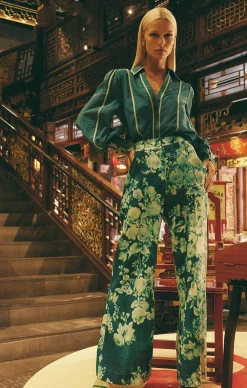 DYNASTY PANT IN JADE FLOWER