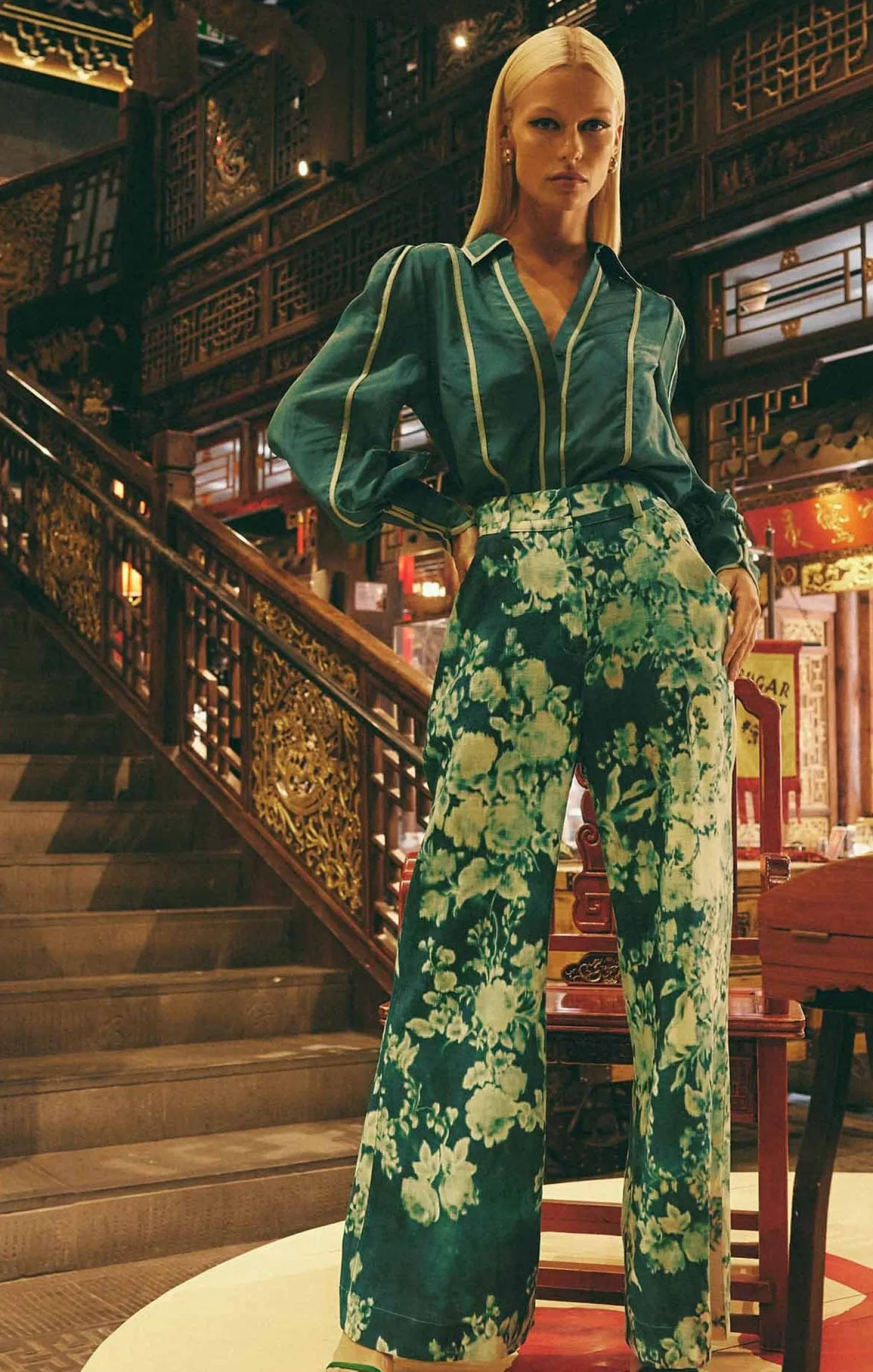DYNASTY PANT IN JADE FLOWER