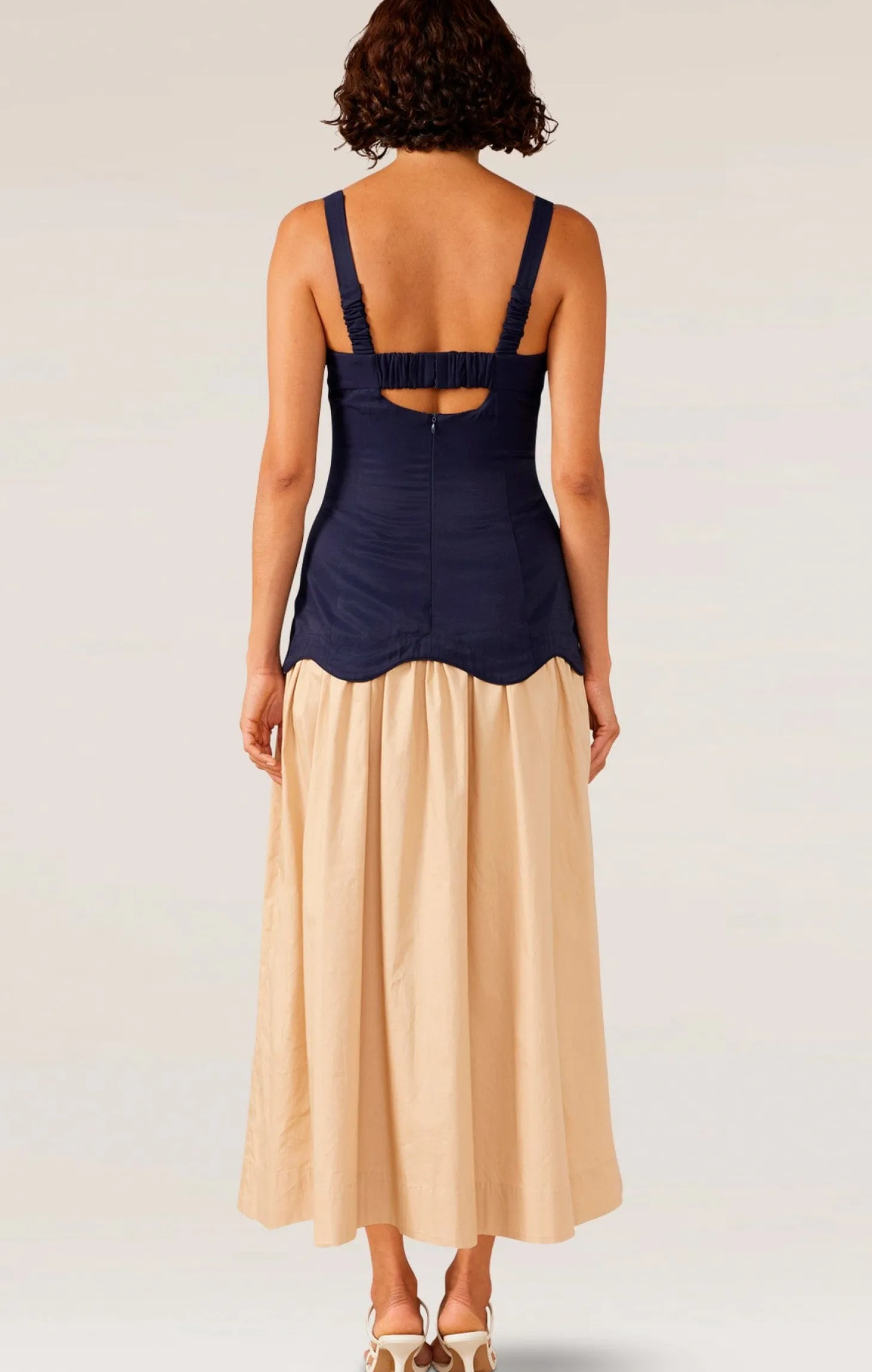FORMATION MIDI DRESS IN NAVY & SAND