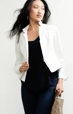 FRONT ZIP PEPLUM JACKET IN WHITE