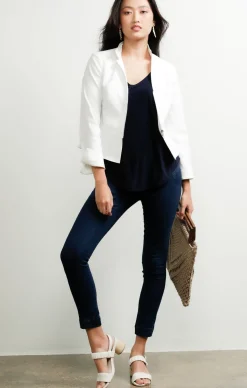 FRONT ZIP PEPLUM JACKET IN WHITE