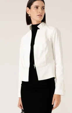 FRONT ZIP PEPLUM JACKET IN WHITE