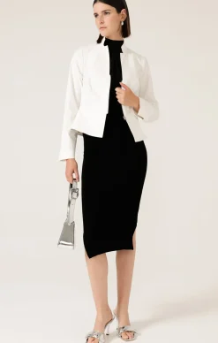 FRONT ZIP PEPLUM JACKET IN WHITE
