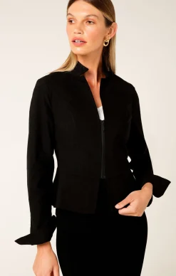 FRONT ZIP PEPLUM JACKET IN BLACK