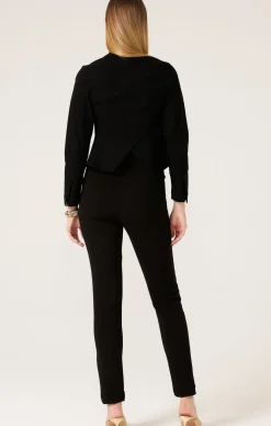 FRONT ZIP PEPLUM JACKET IN BLACK